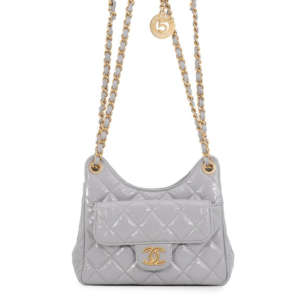 Chanel Chain Shoulder Bag Matelassé Coco Mark Hobo Shiny Calfskin AS4323 CHAN...